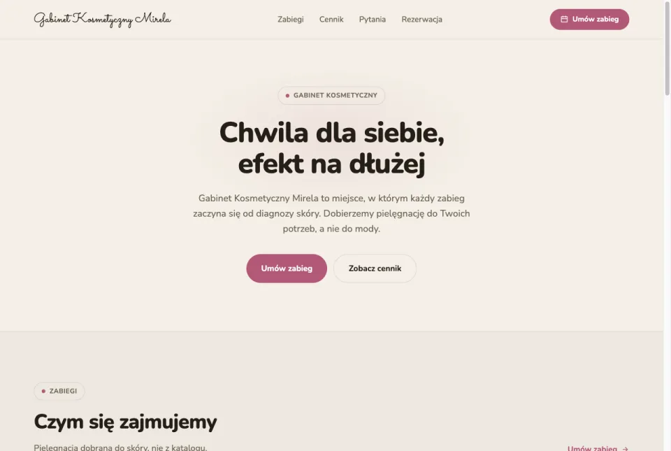 Strona pokazowa gabinetu kosmetycznego Mirela